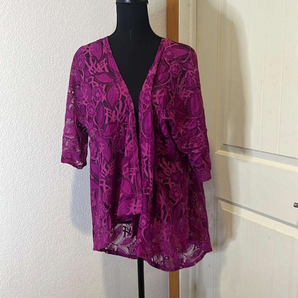 Fuchsia Lularoe Lace Open Cardigan
